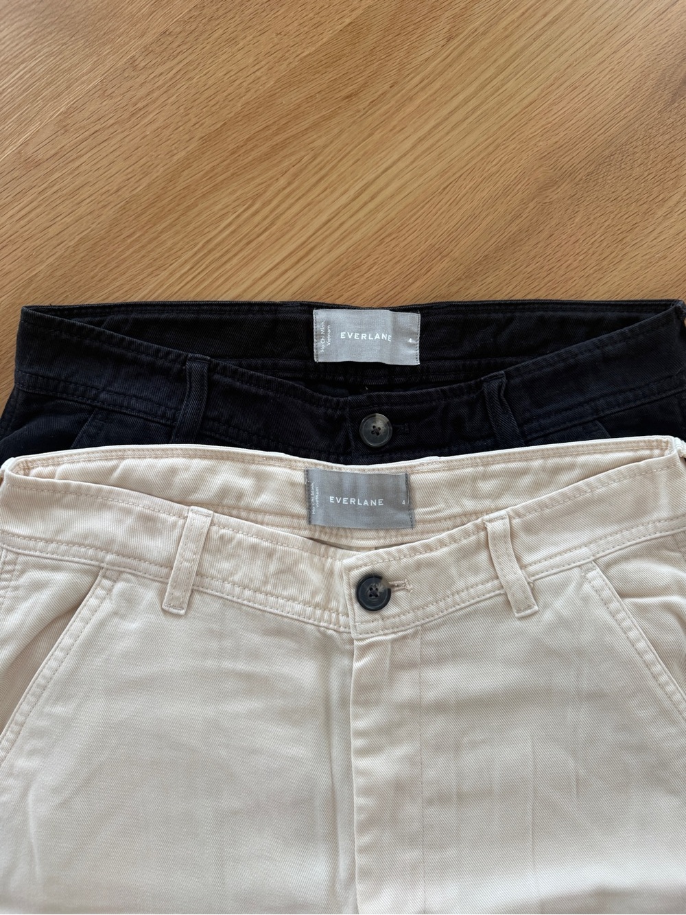 2 Everlane Pants Buttersoft Barrel Leg Trousers CREAM/BLACK  SET OF TWO - Picture 7 of 9